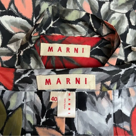 Marni‎ Skirt & Top Set Flowers Floral Black Silver Red Coral Green Size 40